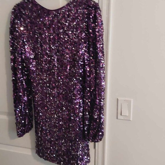 Ever New Purple Sequined Long-Sleeved Dress - Picture 1 of 2